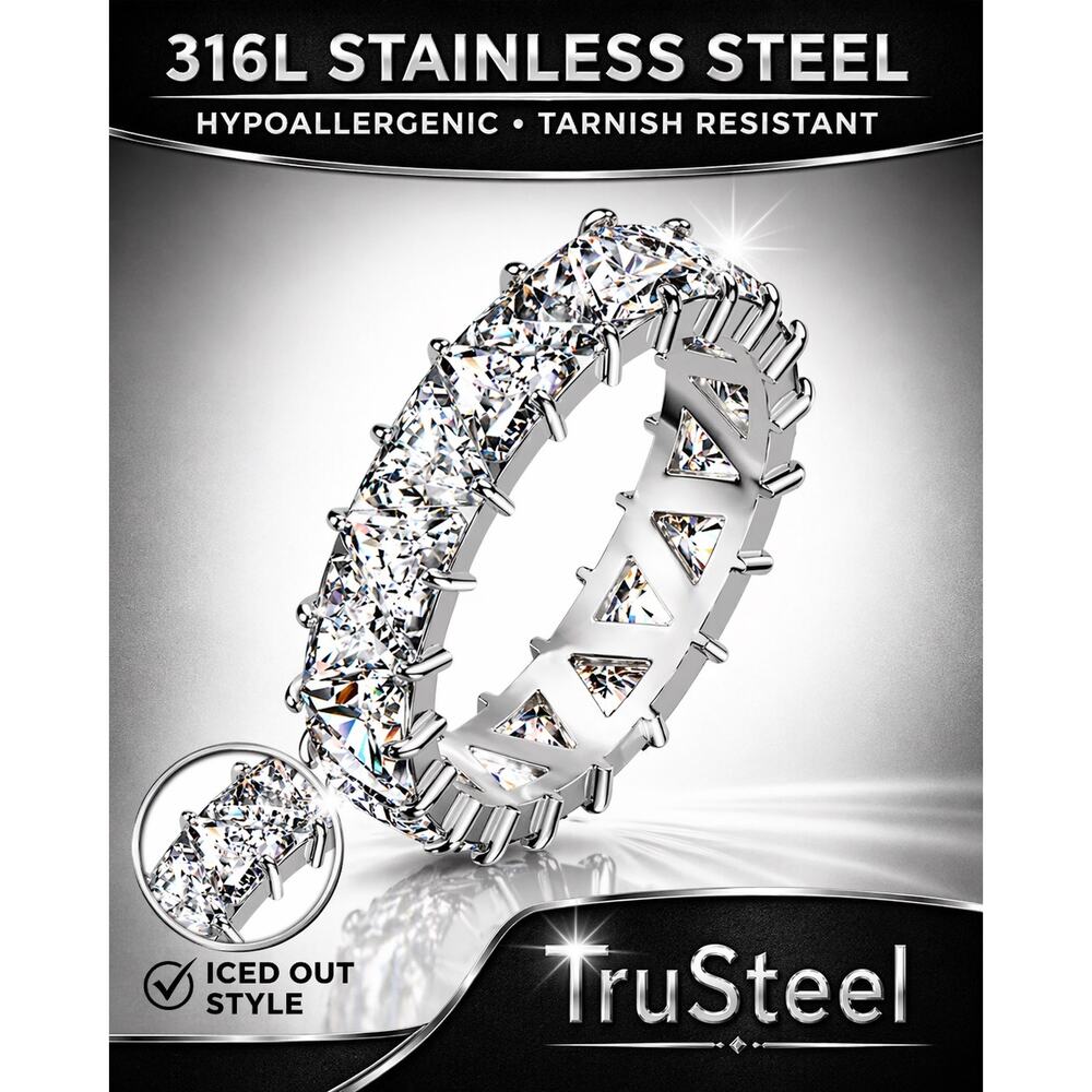 Women’s Triangle Cubic Zirconia Eternity Stainless Steel Ring 5.7mm width size 7